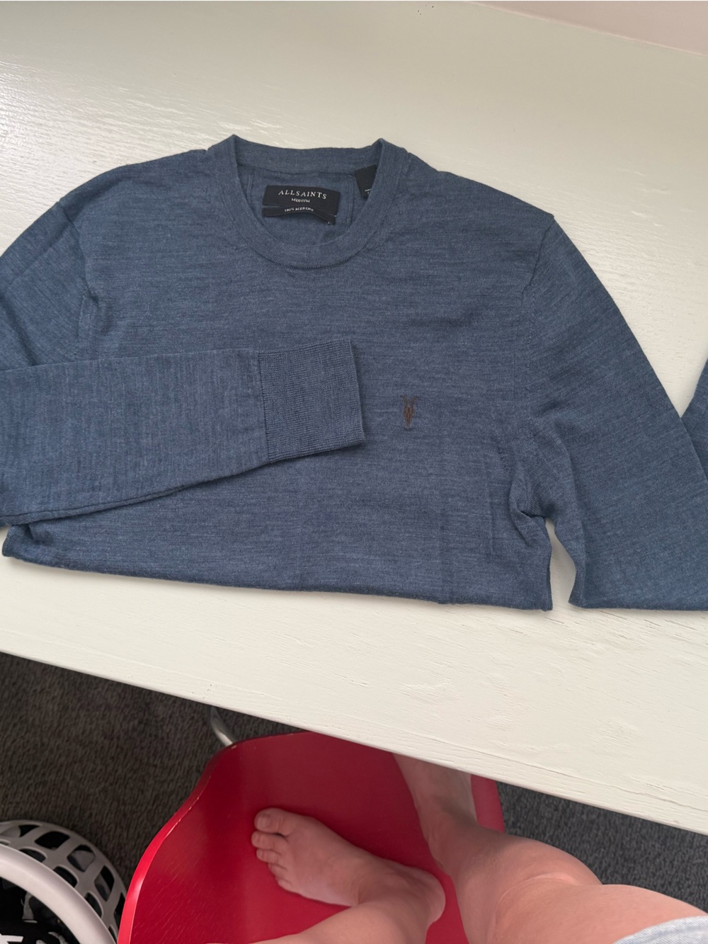 All Saints Heather Blue Knit Crewneck Sweater
